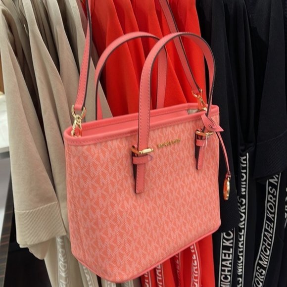 Michael Kors Jet Set Travel XS Carryall Tote Top Zip Tote Grapefruit - Picture 13 of 16